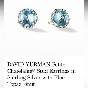 ✨David Yurman Petite Chatelaine® Stud Earrings Sterling Silver w/ Blue Topaz 8MM